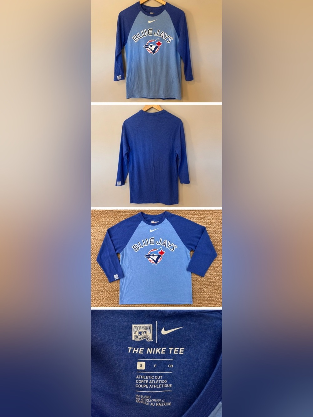 Nike Light Blue and Royal Blue Blue Jays Raglan Tee - Picture 2 of 8